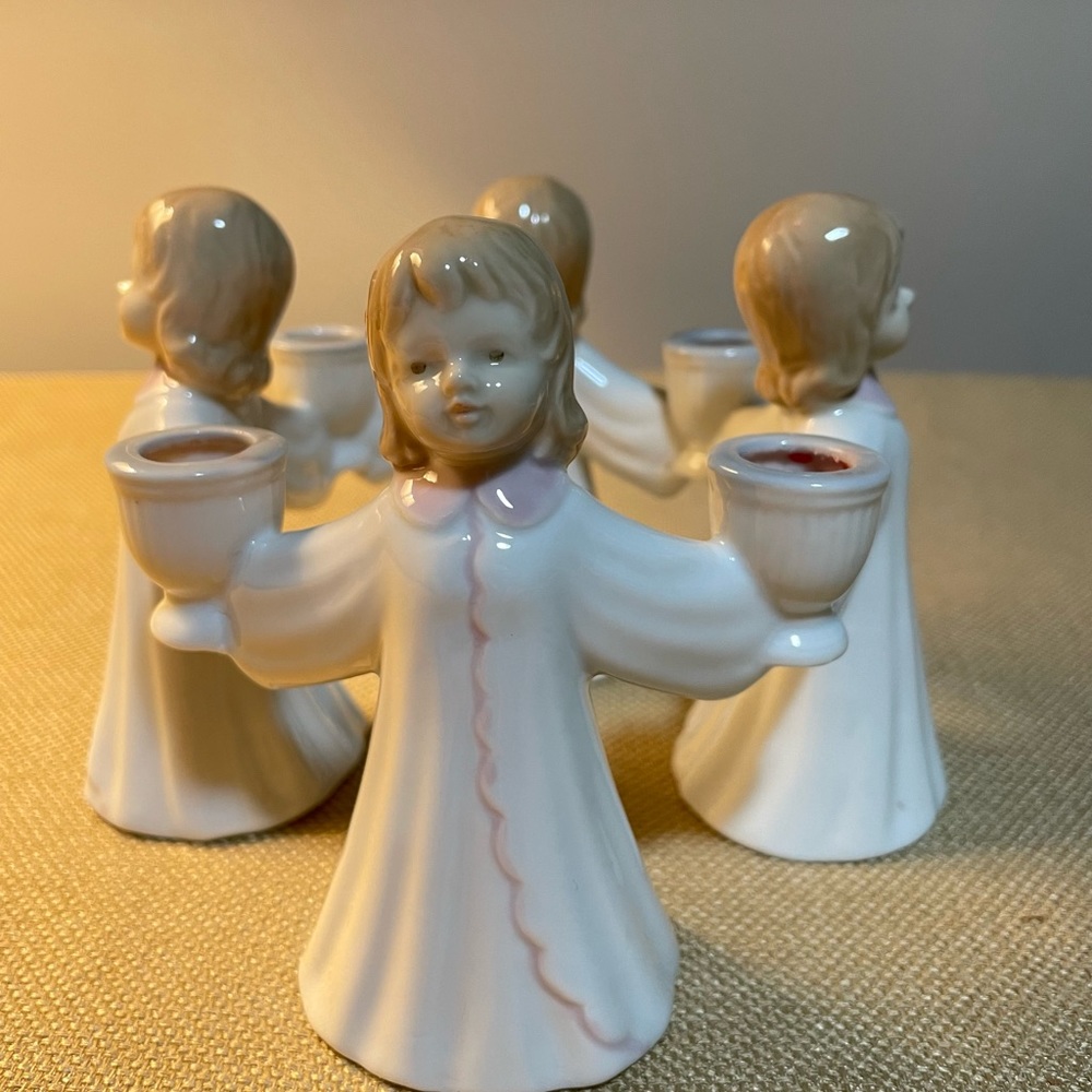 Roman Inc Porcelain Angel Circle Candle Holder 4.5” Tall